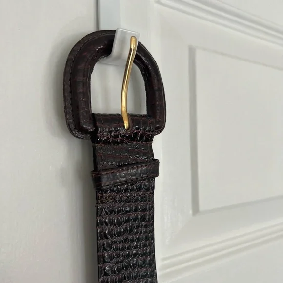 NaNin Vintage Chocolate Croco Embossed Leather Belt - Picture 1 of 3